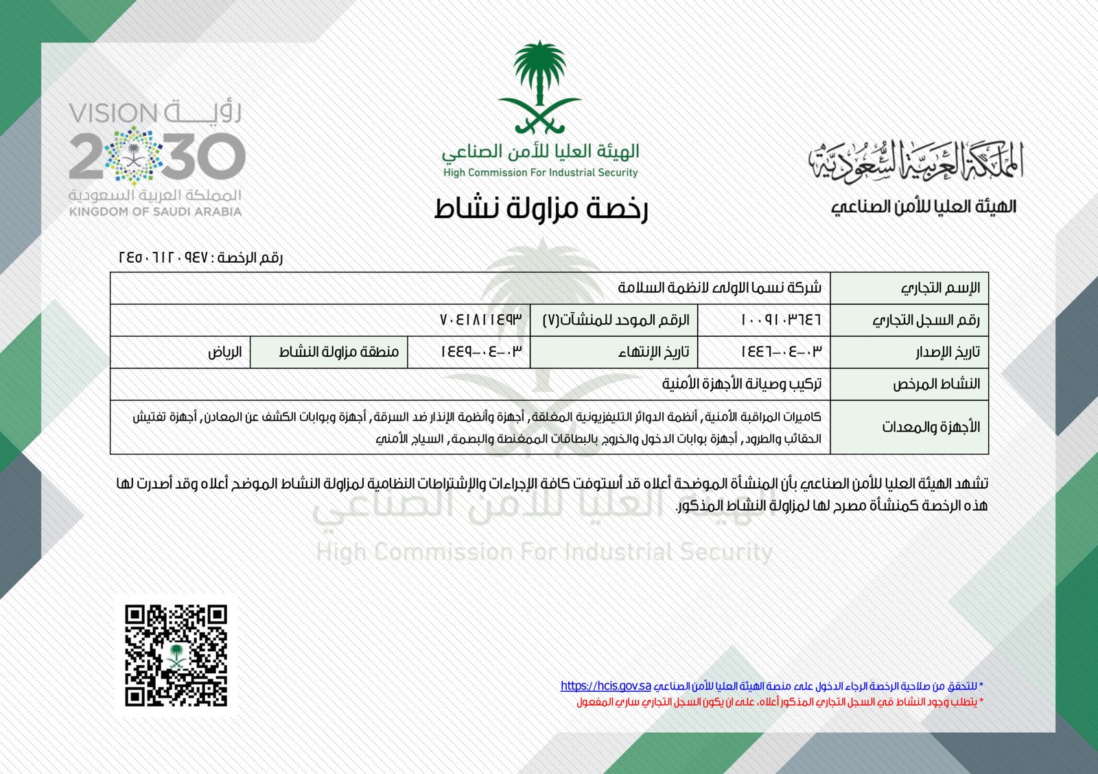رخصة الكاميرات الأمنية